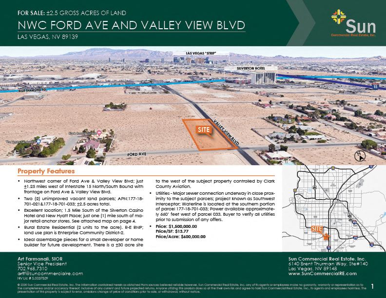 Two (2) Unimproved Vacant Land Parcels NWC Valley View Boulevard